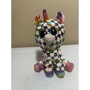 Ty Beanie Boos Dazzle Sequin‎ Unicorn Rainbow Horn Glitter Eyes Plush Toy